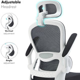 Black and white ergonomic office chair with adjustable headrest and lumbar support