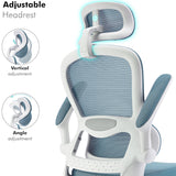 Adjustable headrest blue office chair with ergonomic support for comfort and posture.