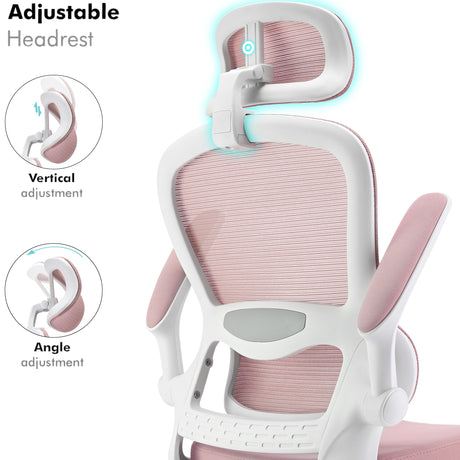 Adjustable Headrest Pink Office Chair – Ergonomic Design for Neck and Back Support