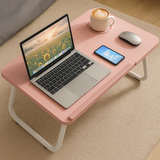 Adjustable portable pink bed laptop table, perfect for working, reading, or relaxing with your laptop in bed or on the sofa.
