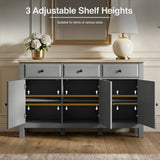 [Grey] Haven Large Black Sideboard with Drawers & Oak Top showing three adjustable shelf heights.