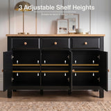 [Black] Haven Large Black Sideboard with Drawers & Oak Top, Painted Finish diagram demonstrating its three adjustable shelf heights.