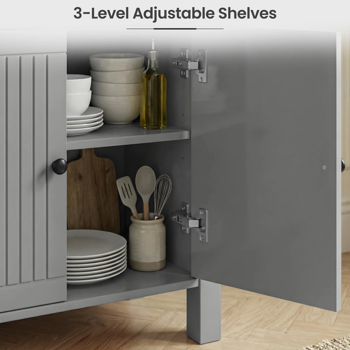 [Grey] Linra Grey Painted 2 Door Sideboard with Drawers - Oak Top close-up diagram showcasing its 3-level adjustable shelves.