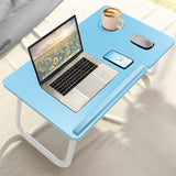 Blue adjustable swivel laptop table, ergonomic design, portable and space-saving.