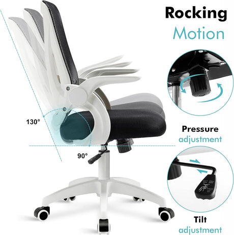 Adjustable white office chair for ergonomic support and customizable comfort.