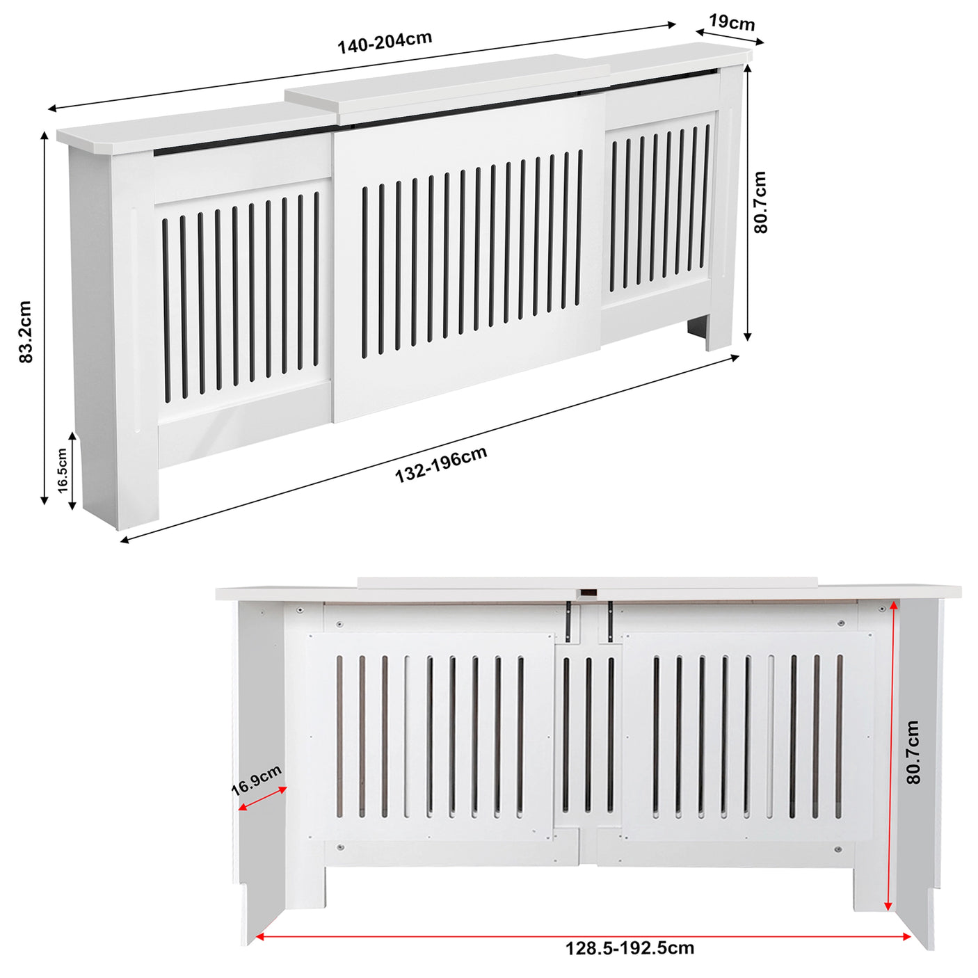 Adjustable Radiator Cover, Extendable 140-204 cm