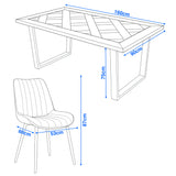 The Aldridge dining table (160x90 cm) and matching chair dimensions (seat width 60 cm, seat height 87 cm) shown in a detailed line drawing.