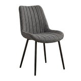 Comfortable grey cushioned dining chair from the Aldridge collection. Features sleek black legs and ribbed backrest.