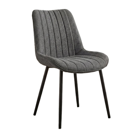 Comfortable grey cushioned dining chair from the Aldridge collection. Features sleek black legs and ribbed backrest.