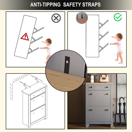 Bliswood anti-tipping shoe cabinet with safety straps, available at Dream Home Store in UK.