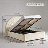 [Beige | Double] Size guide: mattress 135 x 190 cm; 175 cm wide headboard; 143 wide x 204 long bed; storage 30 cm