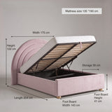 [Pink | Double] Size guide: mattress 135 x 190 cm; 175 cm wide headboard; 143 wide x 204 long bed; storage 30 cm