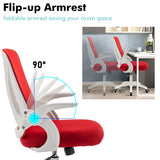 Armrest red office mesh chair for ergonomic support and stylish seating.