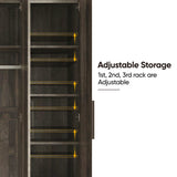 [Ash Grey] Interior view of a ash grey 3-door wardrobe highlighting adjustable storage with three movable interior racks