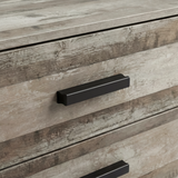 [Ash Grey] Close view of black handle mounted on ash grey drawer front with visible wood grain texture
