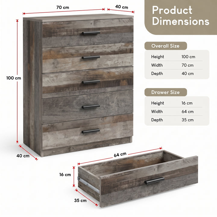 [Ash Grey] Dimensional diagram showing overall and drawer measurements for the Ash Grey Chest.