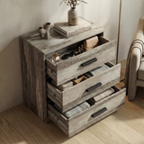 [Ash Grey] chest with drawers extended displaying internal storage compartments and depth