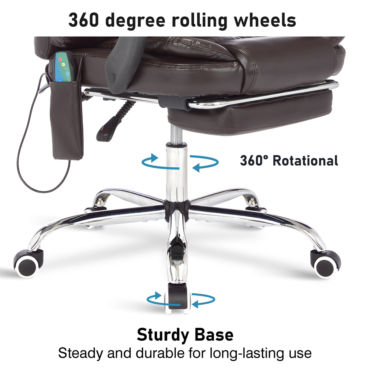 Automatic massage office chair with 360-degree rolling wheels for easy mobility and comfort.