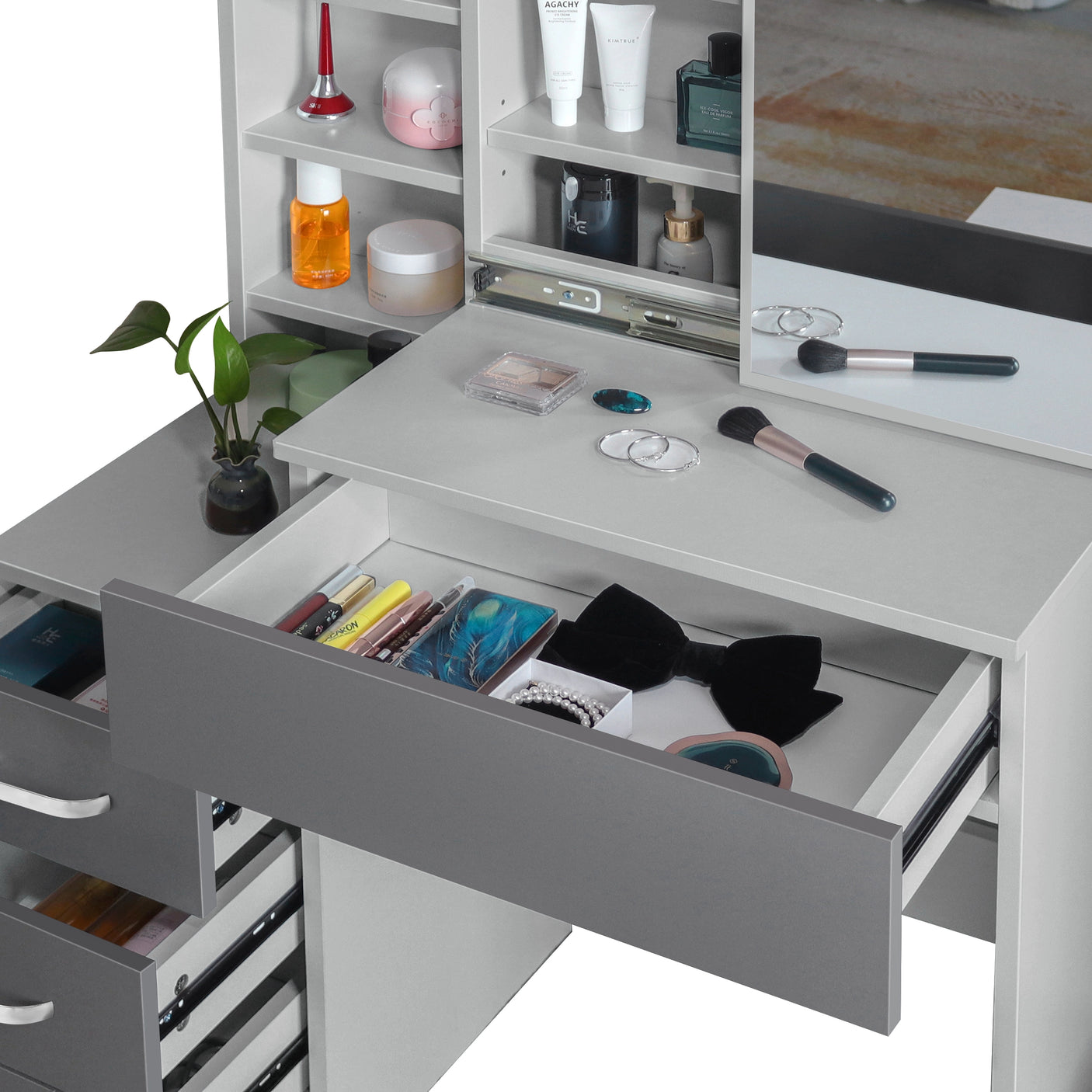 Dressing Table with Storage, Drawers and Mirror - Vanity Makeup Table