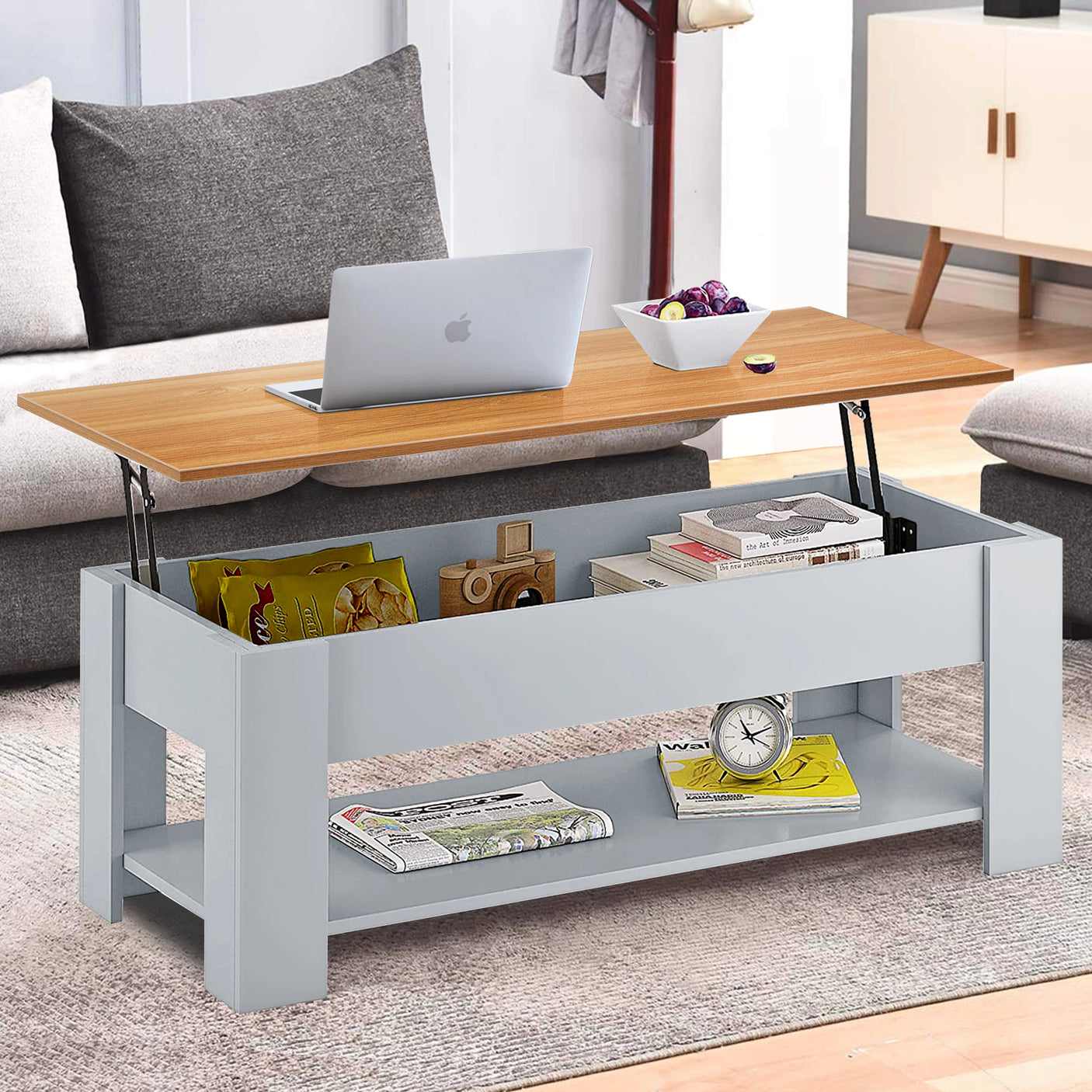 Lift Top Storage Coffee Table | Lift Up Modern Tea Table 120cm Wide