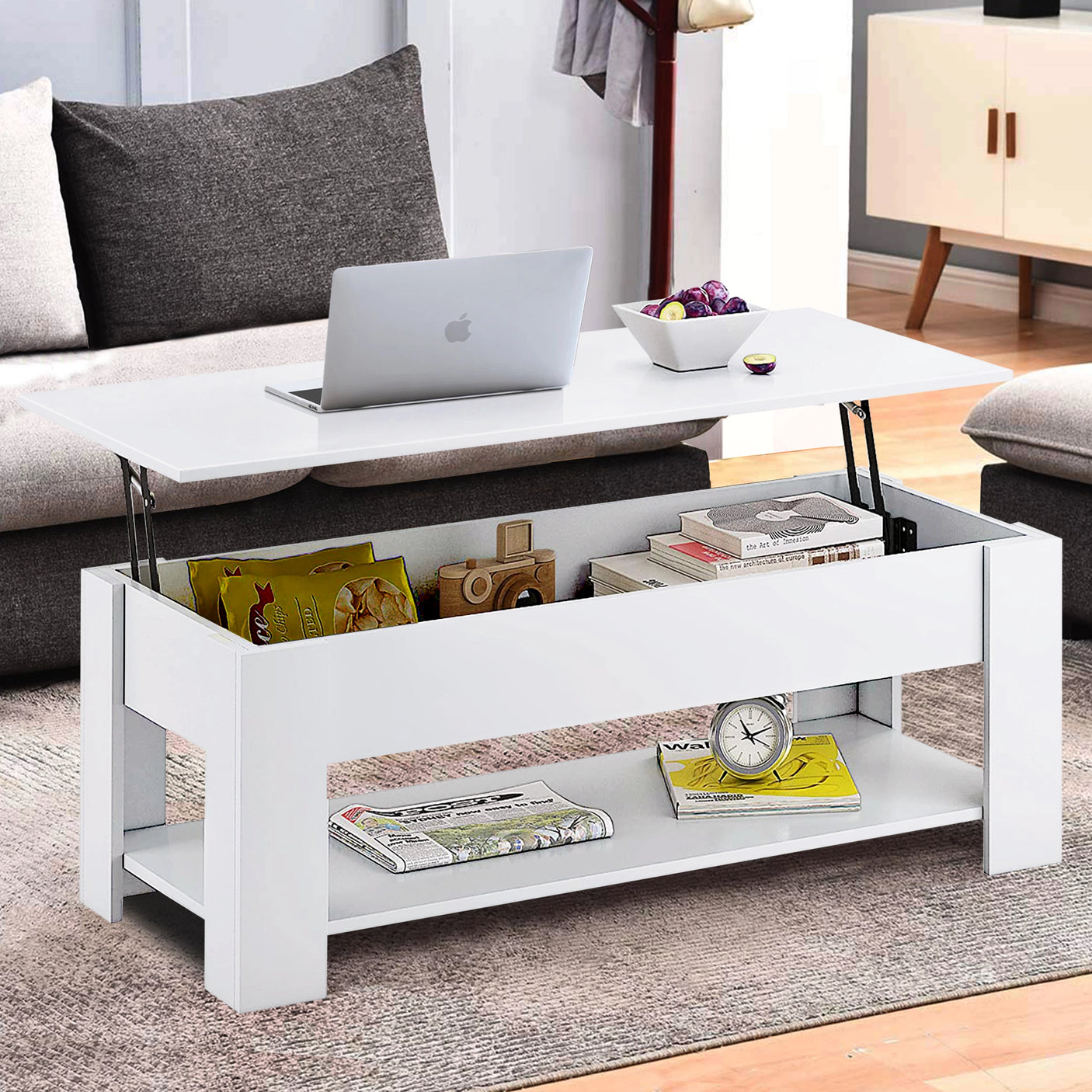 Lift Top Storage Coffee Table | Lift Up Modern Tea Table 120cm Wide