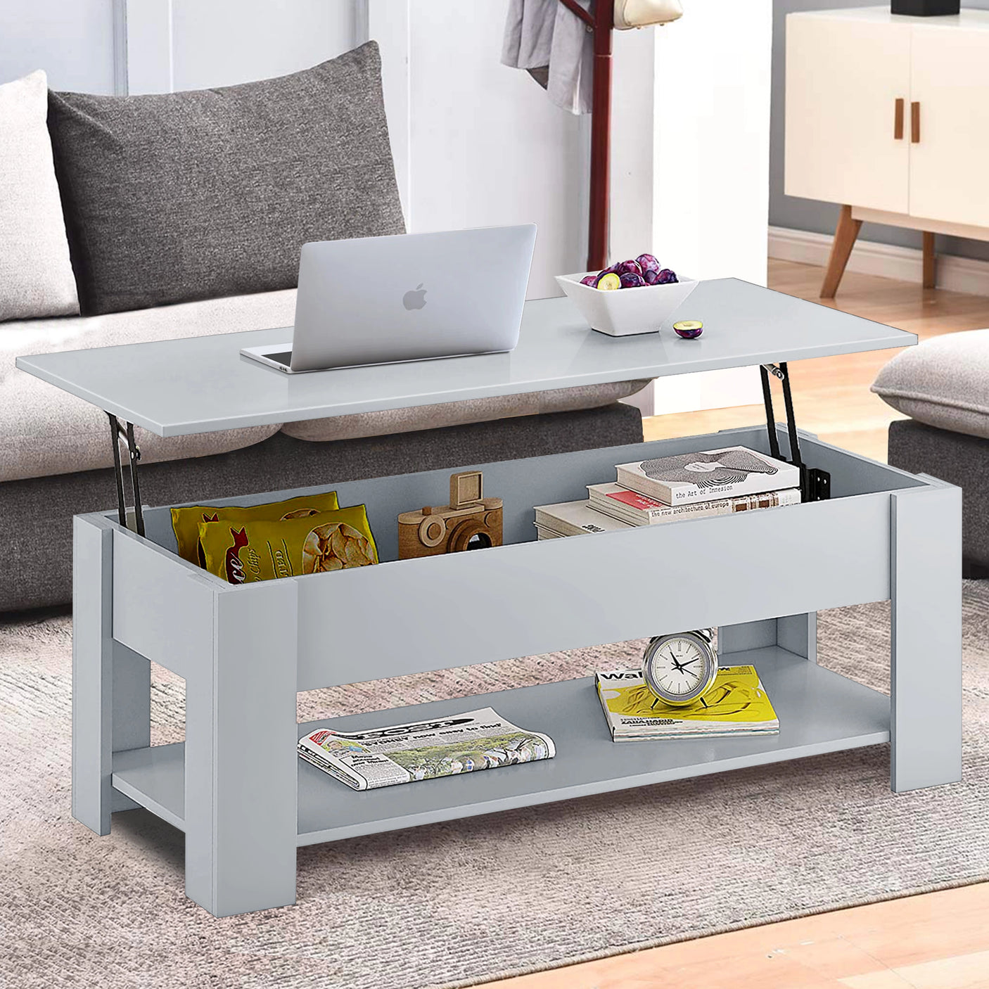 Lift Top Storage Coffee Table | Lift Up Modern Tea Table 120cm Wide