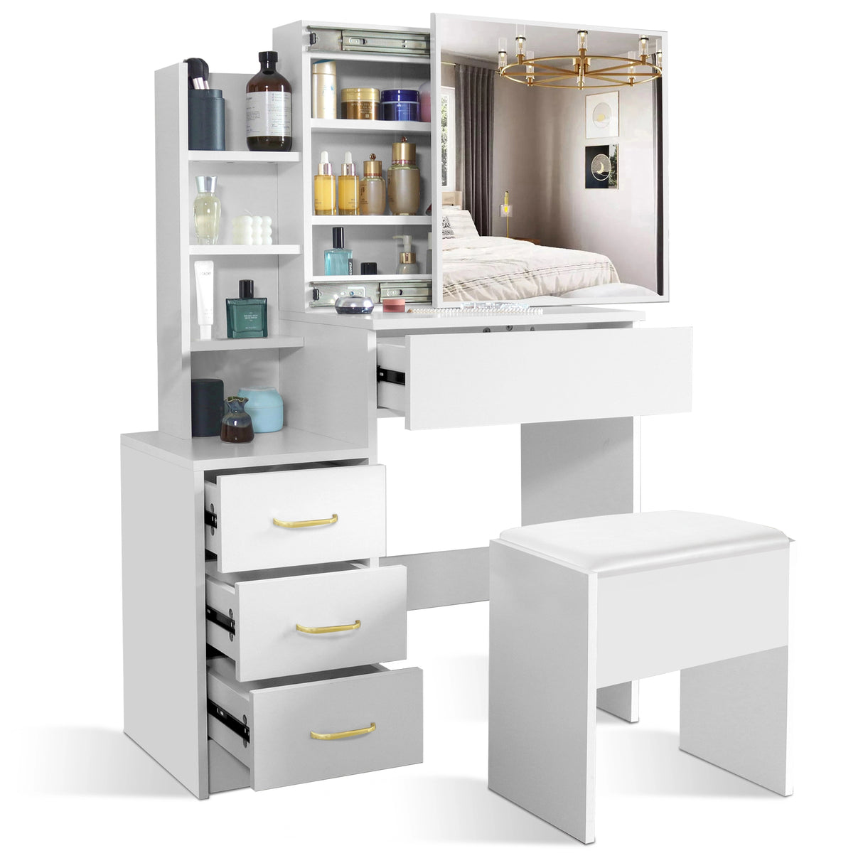 Dressing Table with Storage, Drawers and Mirror - Vanity Makeup Table