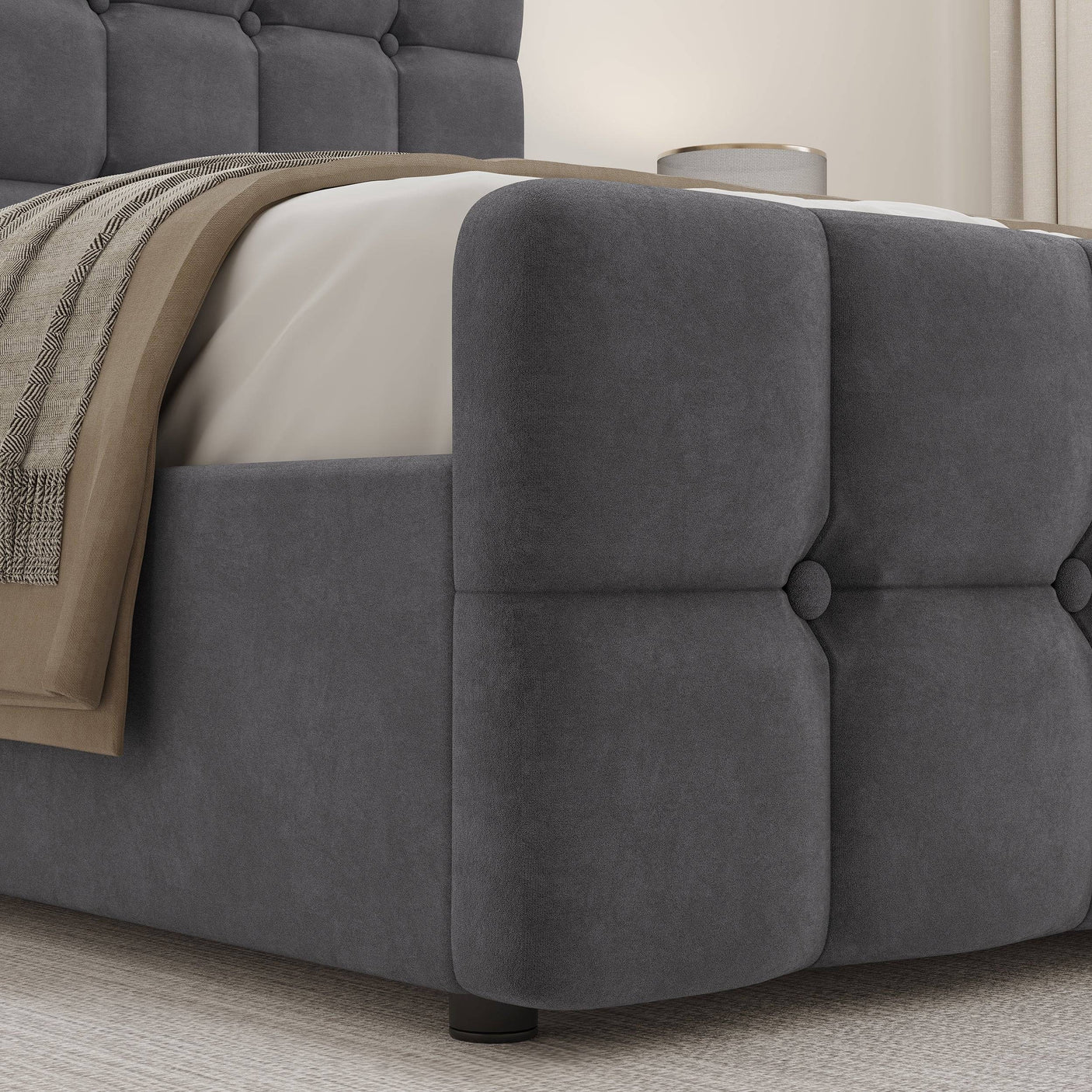 Blisswood Velvet Square Design Ottoman Storage Bed