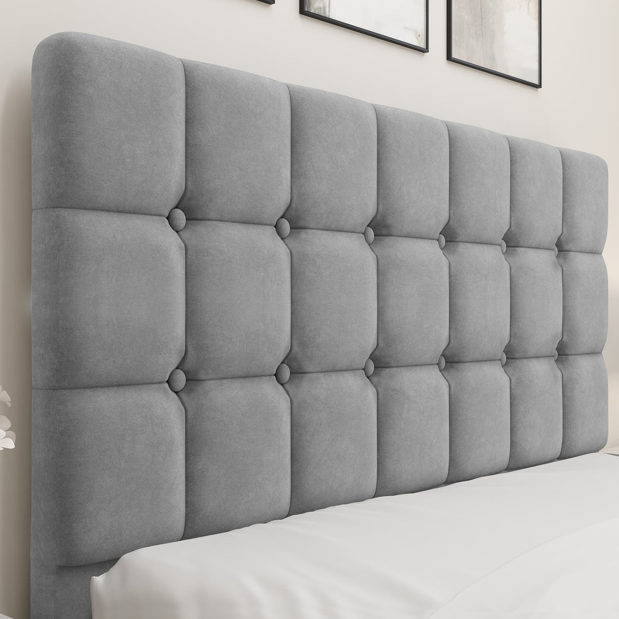 Square bed headboard with a sleek, modern design, adding style and support to your bed.
