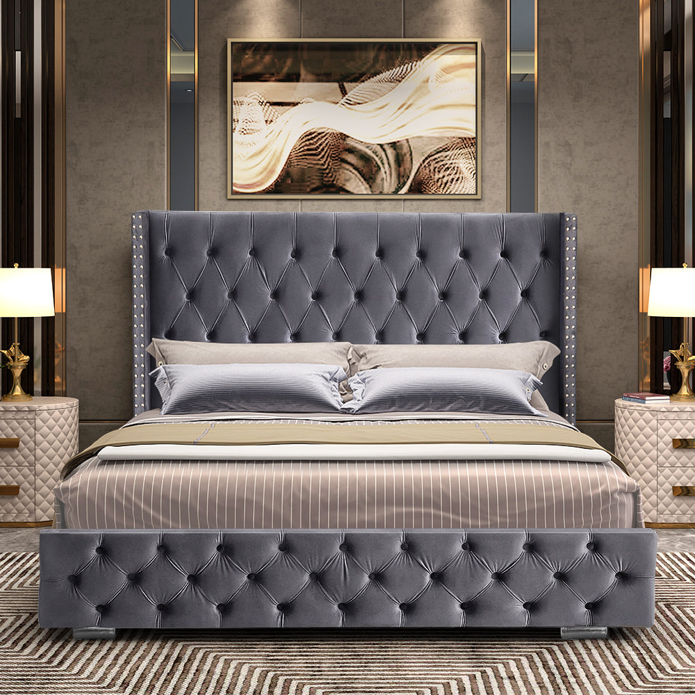 Blisswood Ottoman Bed with Storage & Headboard - Velvet Cross Design