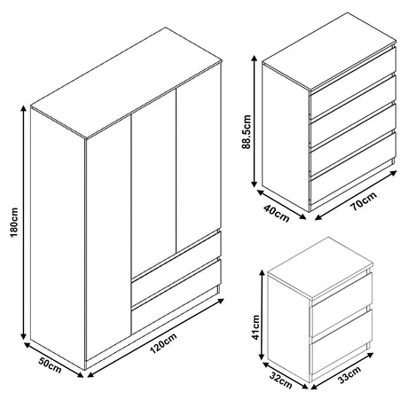 Bedroom furniture 3 piece set with dimensions stylish and functional storage solution