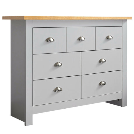 Bedroom furniture chest of drawers with top surface for flower pots, offering storage and decor.
