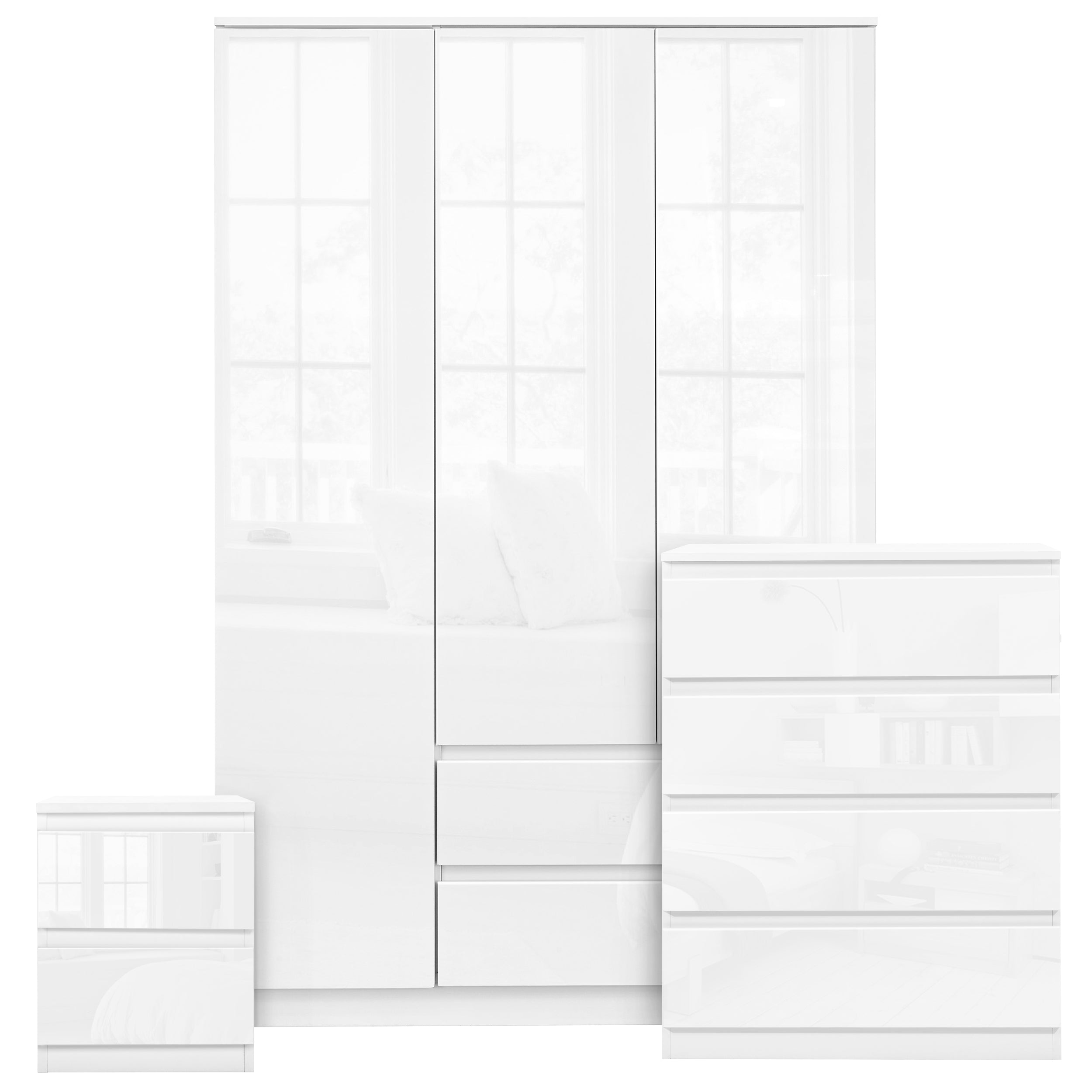 3 piece bedroom furniture set modern design with wardrobe and storage solutions