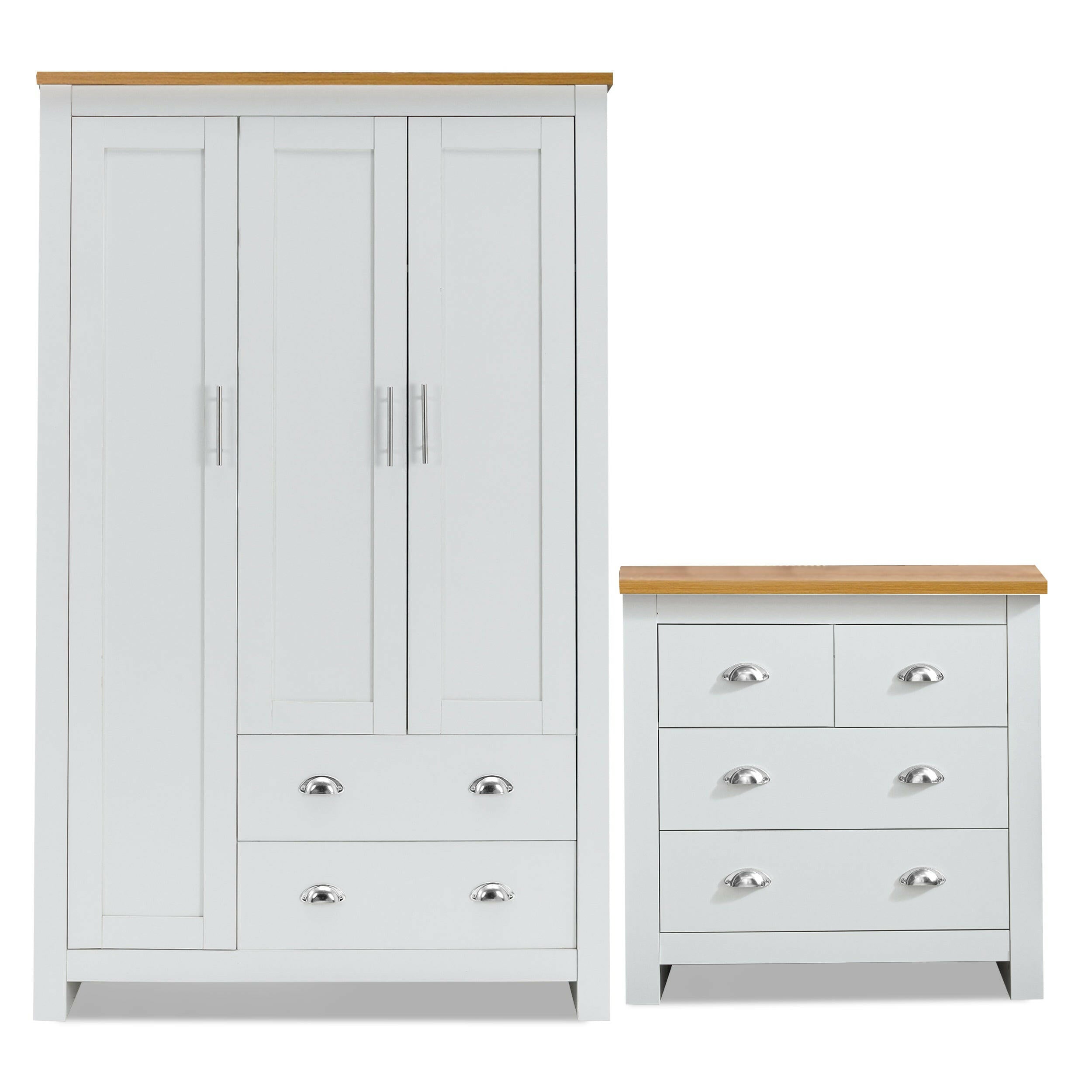 Bedroom furniture set white with wardrobe and chest of drawers, modern design