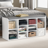 Hallway Shoe Storage Bench With Cushion & Adjustable Shelves