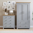 Bedroom wardrobes and chest of drawers with handles, offering stylish and functional storage.
