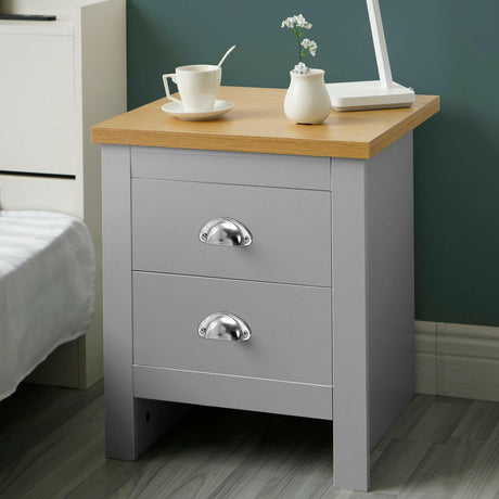 Bedside table with 2 drawers, dimensions 51cm x 40cm x 45cm, offering compact storage and style.