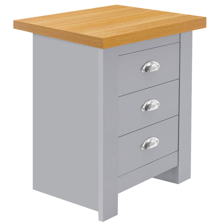 Bedside table with drawers, top surface perfect for books, offering stylish bedroom storage.
