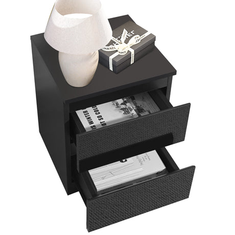 Bedside table with matching chest of drawers, offering coordinated storage and a bedroom set.