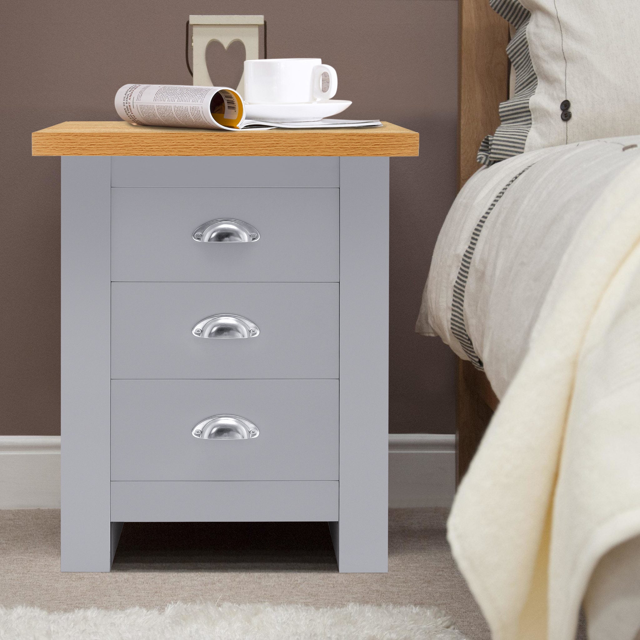 grey bedside table