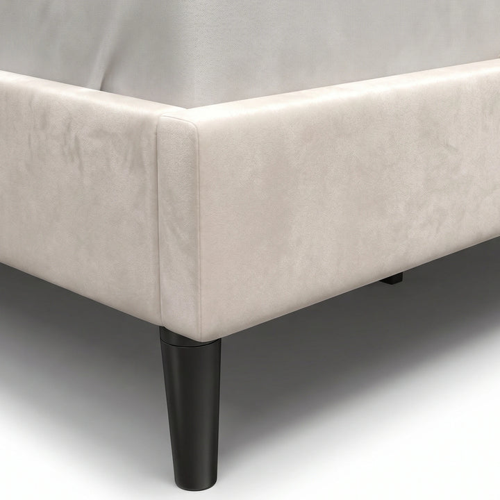 [Double | Beige] Velvet bed side frame close-up showing soft beige fabric texture and clean stitching detail