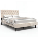 [King | Beige] Velvet Chesterfield bed angled view with throw blanket on white background showing profile