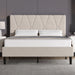 Velvet upholstered bed frame in beige with tall adjustable headboard, ideal for modern bedrooms and available in double size.