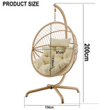 Beige egg chair with size and product dimensions for a perfect fit in your space.