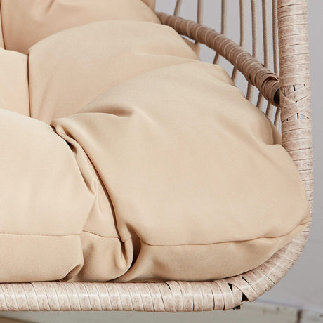 [Beige] Egg chair with cushion and stand, featuring a weight capacity of 150kg for durability and comfort