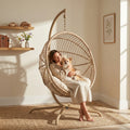 Rattan Foldable Garden Hanging Egg Chair with Stand & Cushions