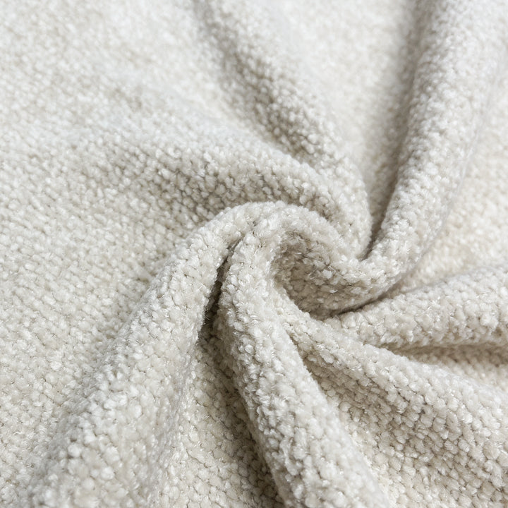 [Beige | Set of 2] Dining chair close-up view of plush chenille boucle upholstery with dense loops & soft tonal shading