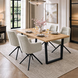 [Beige | Set of 2] Two pairs of Elite swivel dining room chairs at a wood table set of four styled with wine glasses and vase