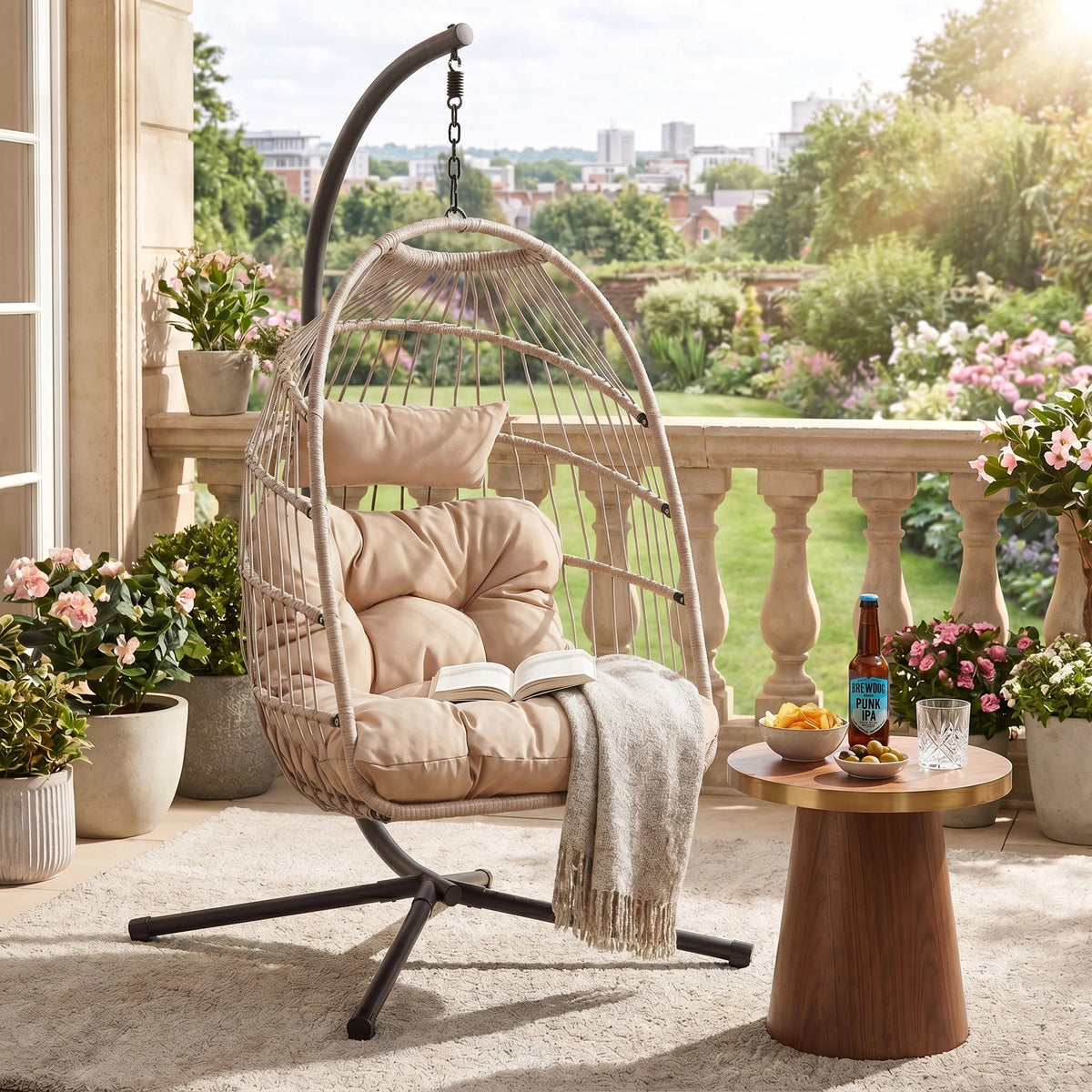 Foldable Garden Hanging Egg Chair Stand Indoor Outdoor Compact