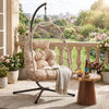 [Beige] hanging egg chair with cushioned seat and stand for stylish indoor outdoor garden lounging